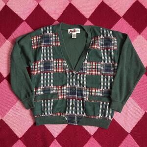 90's vintage green plaid cardigan